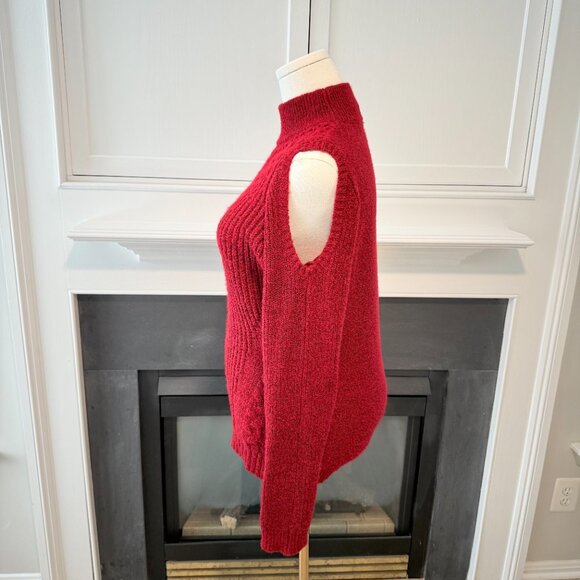 ❤️ Lety & Me Red Cable Knit Cold Shoulder Sweater | Size Medium - Picture 5 of 14